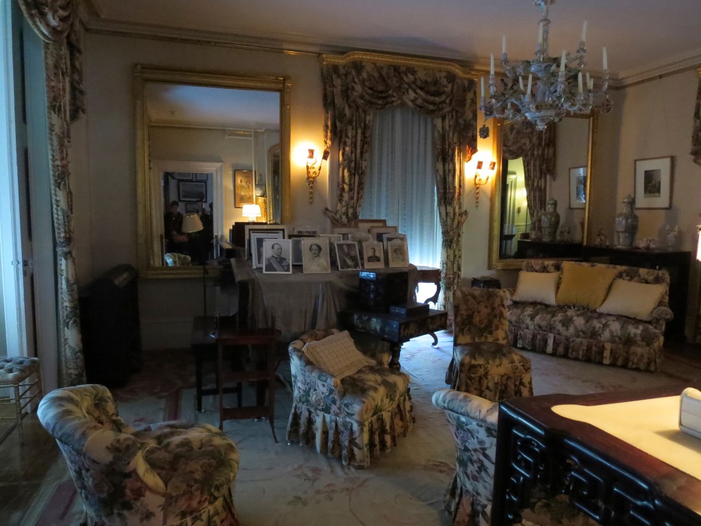 Not to belabor the comparisons with the nearby Vanderbilt mansion, but the home at Hyde Park had much smaller dimensions, more in keeping with its role as a real family estate.  In general, the rooms on the main floor were dark and filled to the brim with mementos, knick knacks, and furniture.