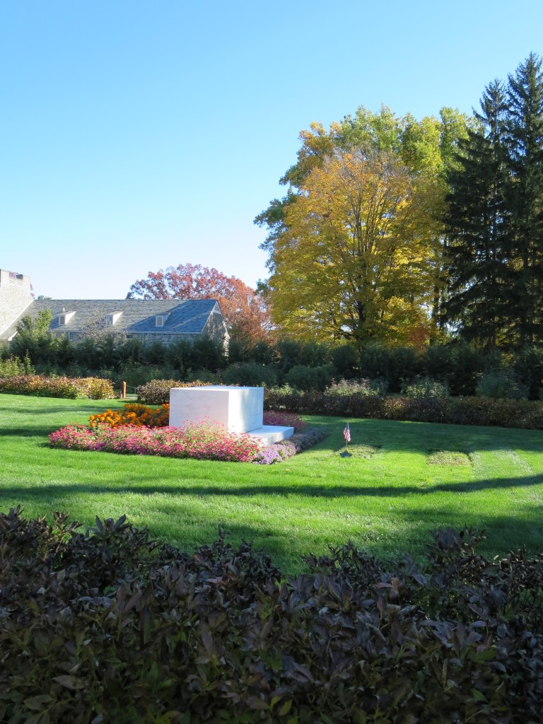 The joint tombstone marking the burial place of both FDR and Eleanor in the Rose Garden.