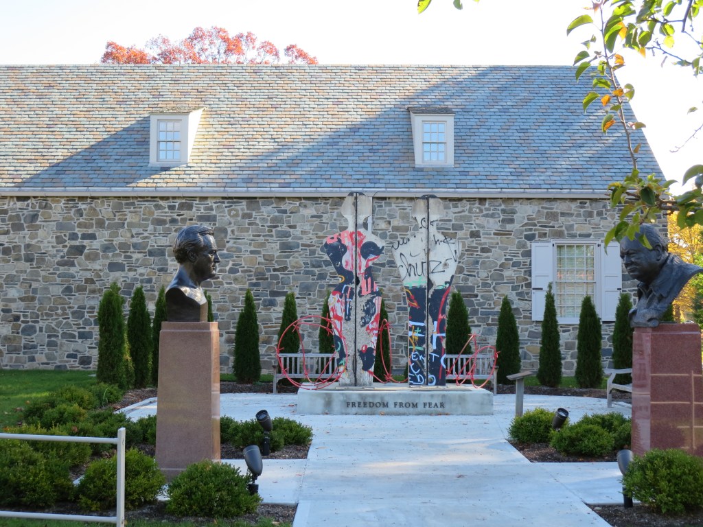 A new, and riveting, installation behind the library, rendered by Winston Churchill's granddaughter.  It was made using old fragments of the Berlin wall to represent people breaking free from decades of oppression.